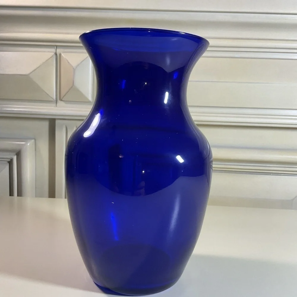 Vintage Cobalt Blue Glass Vase Bold Royal Blue Minimalist Home Decor